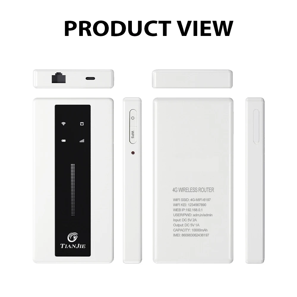 TIANJIE MF710 4G-WLAN-Router, 300 Mbit/s, Cat4-WLAN-Router, WAN- und LAN-Netzwerkanschluss, mobiler Hotspot im Taschenformat, tragbarer 4G-WLAN-Dongle