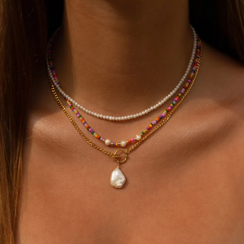 Bohemian Multilayer Handmade Mixed Chain for Woman Fashion Necklaces Water Droplet Crystal Pendant Jewelry Gift 2023 New