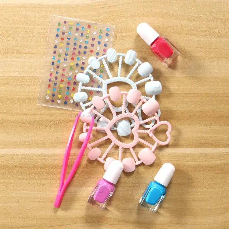 DIY แต่งหน้าเล็บชุดสำหรับสาวน้อยแกล้งเล่นปลอดภัยอัญมณีโปแลนด์สติกเกอร์ไฟล์เพื่อความสนุกสนานสร้างสรรค์