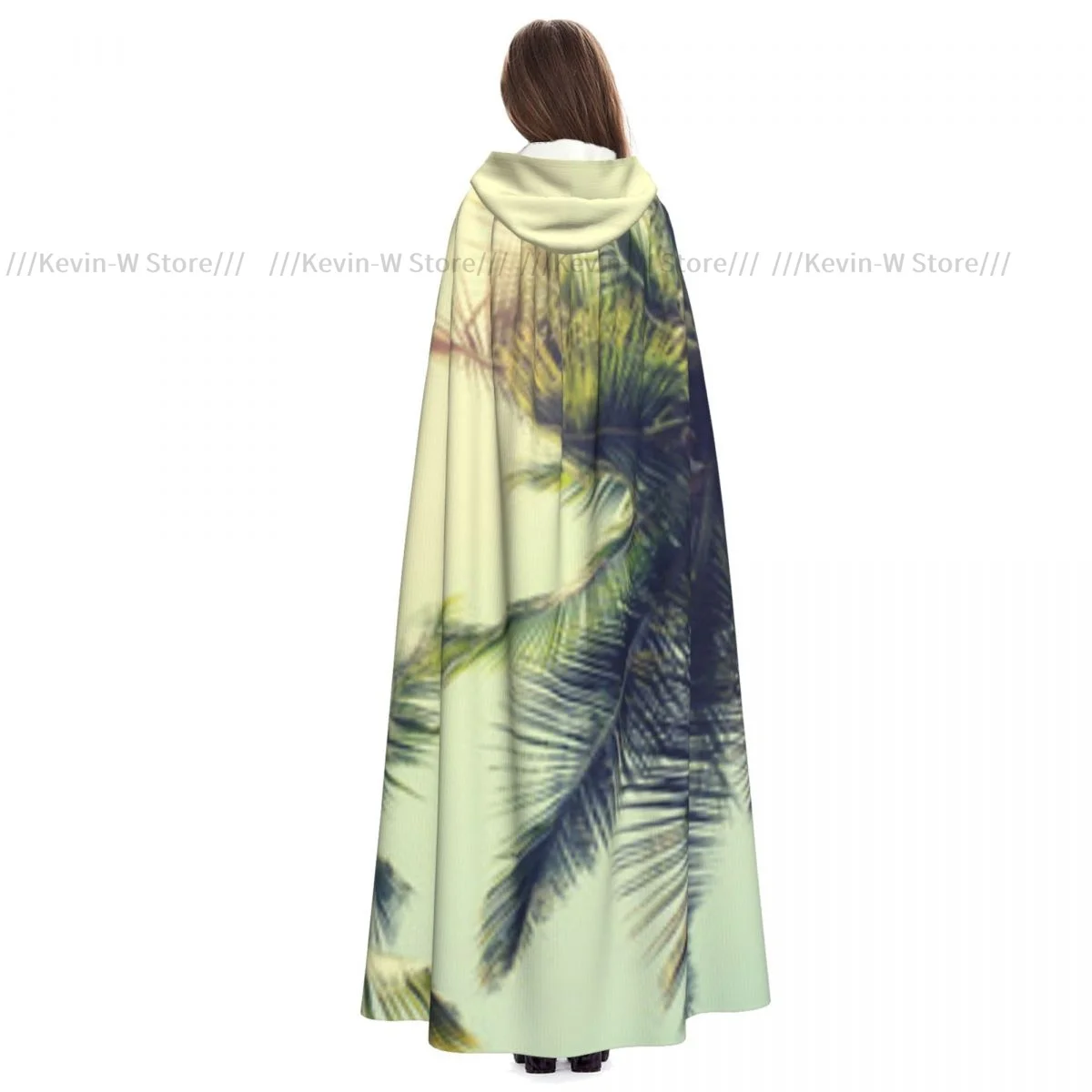 Vintage Nature Coconut Palm Tree On Tropical Beach Hooded Cloak Polyester Unisex Witch Cape Costume Accessory view 3