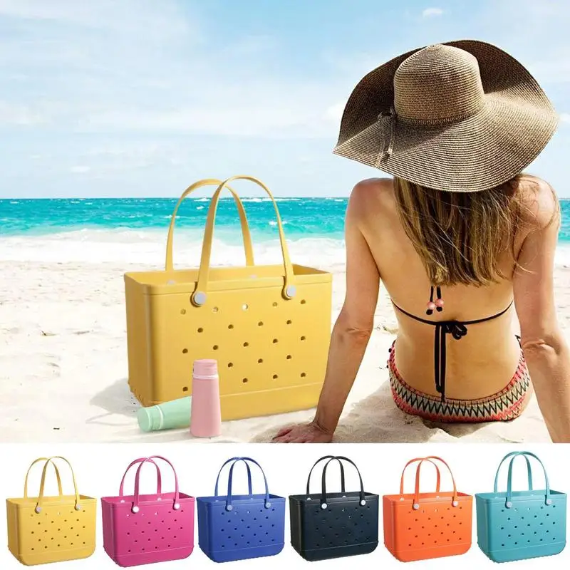 EVA Basket Big Large Capacity Beach Women Tote Bags Fashion Solid Color Summer Vacation Handbags Hollow Out Hand Pouch