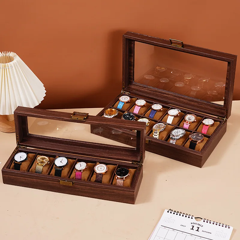Solid Wood WShowcase Atch Box Transparent Window Storage Boxes Retro Luxury Dustproof Display Case Mechanical Watches Supplies