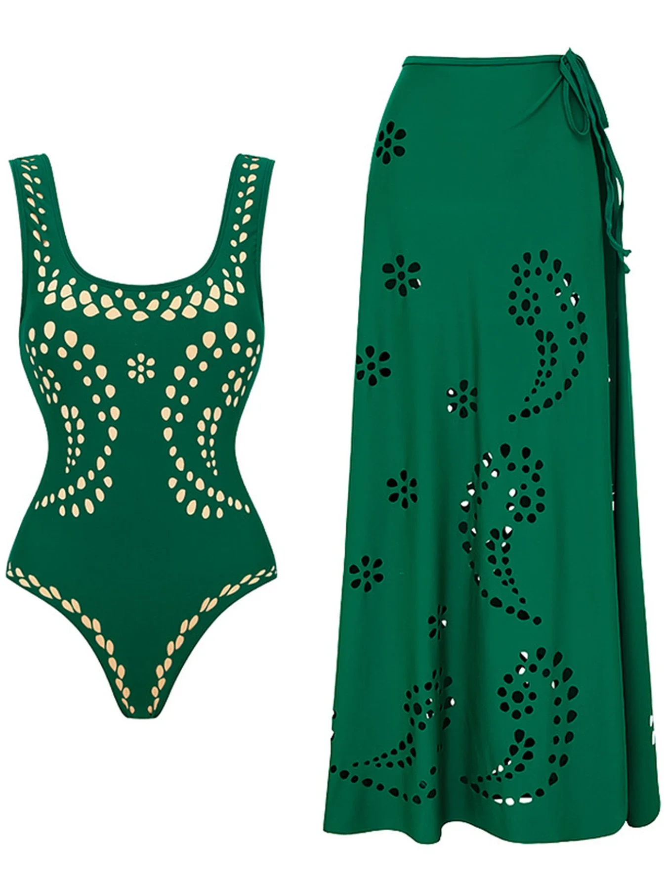 2025 New Sexy Cut Flowers Hollow Out One Piece Swimsuit For Women Swimwear And High Split Beach Dress Bathing Suit Beachwear XL