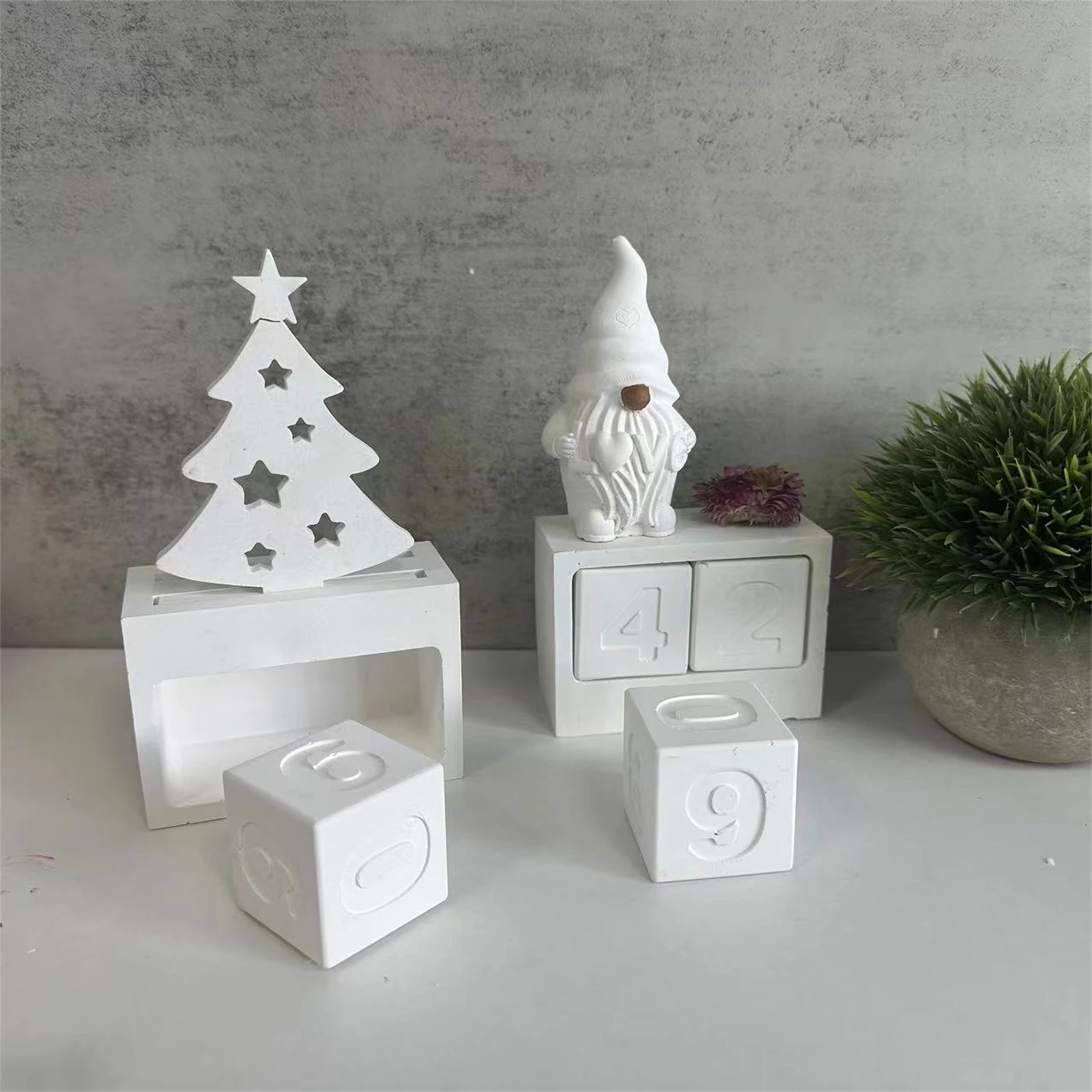 Christmas Countdown Calendar Ornaments Silicone Mold Date Dice Star House Decoration Mold Countdown Casting Plaster Mould