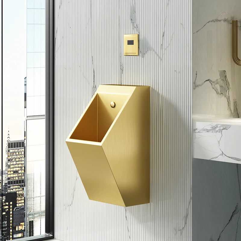 Light luxury gold stainless steel urinal hotel bar sensor urinal wall mounted men's urinal