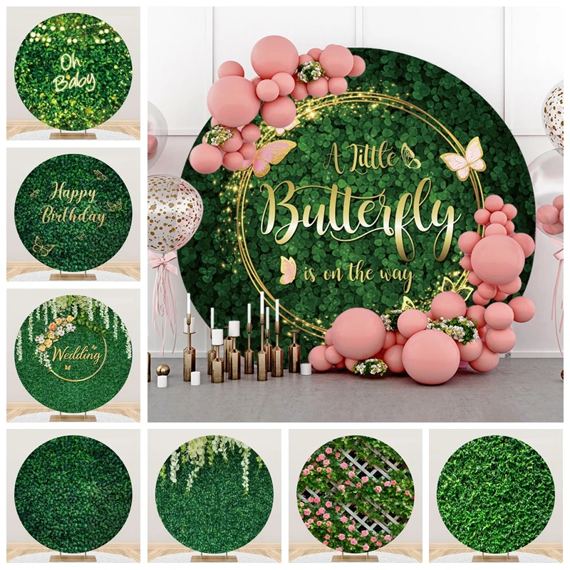 Green Grass Wall Round Backdrop Cover Greenery Leaves Baby Shower Wedding Birthday Party Decor Circle Photography Background