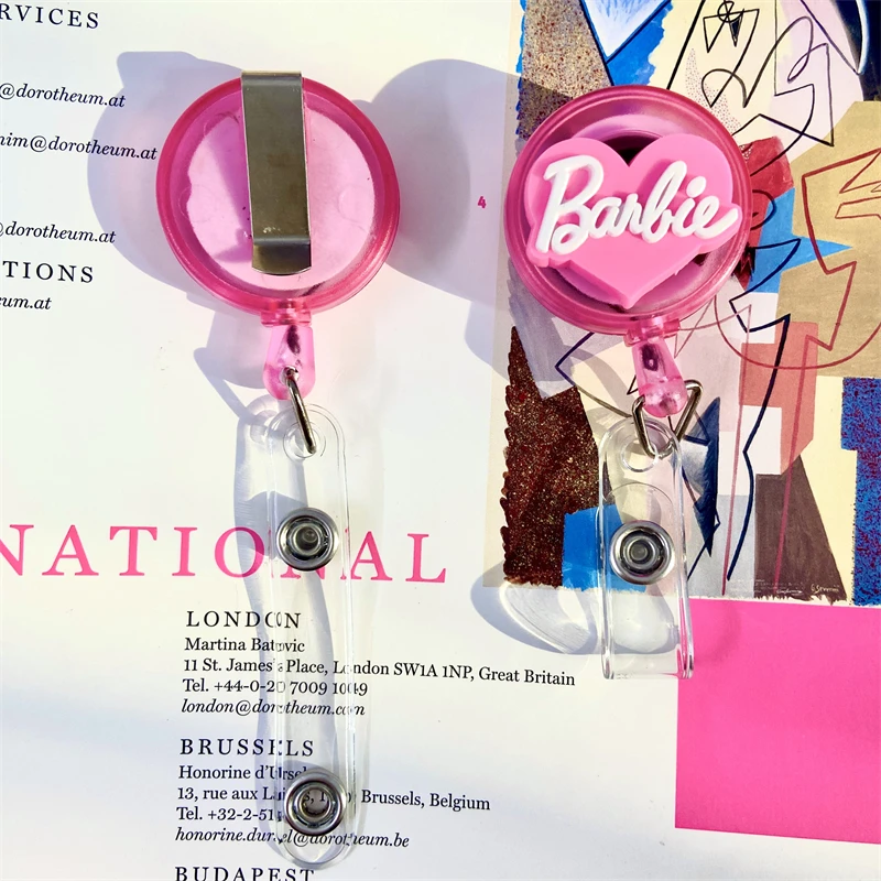 Cartoon Fashion Barbie Pink For ID Card Holder Scalable Toggle Clip Employee Card Nurse Chest Card Student Bus Card Holder