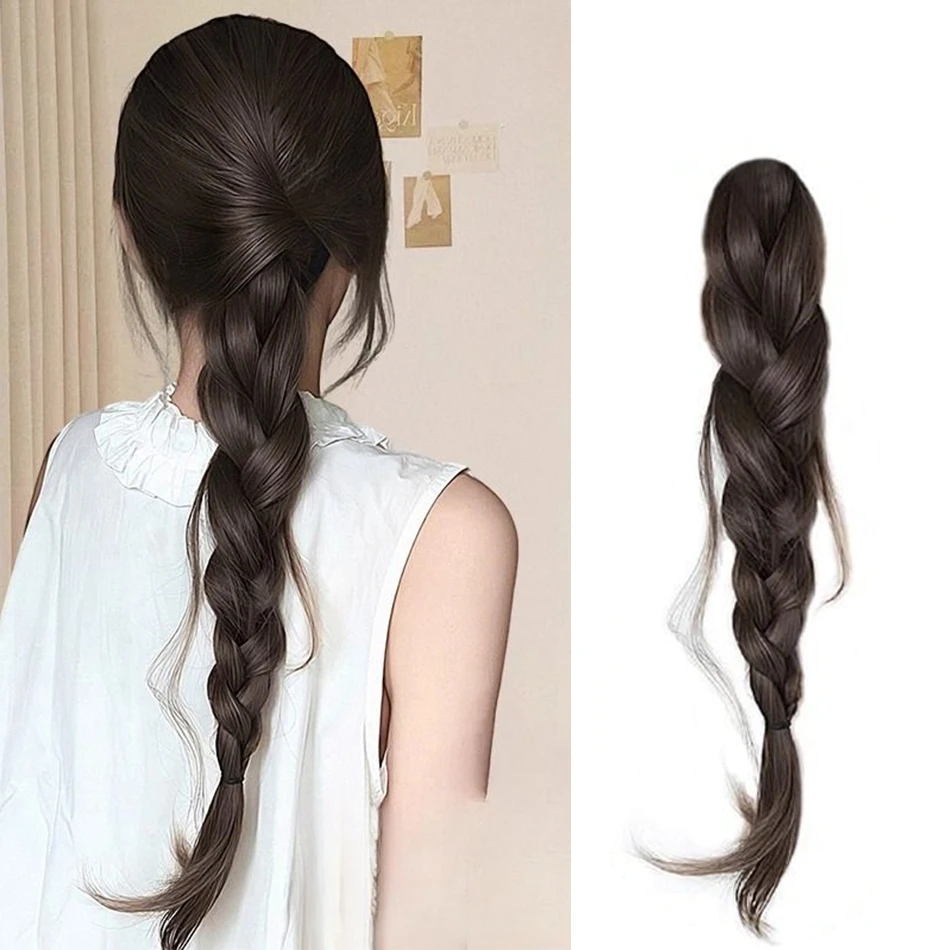 Synthetic Wiredrawing Fishtail Braid Ponytail Wig Wig Mini Claw Clip For Lazy Girls Daily Use Heat-Resistant Braiding Accessory