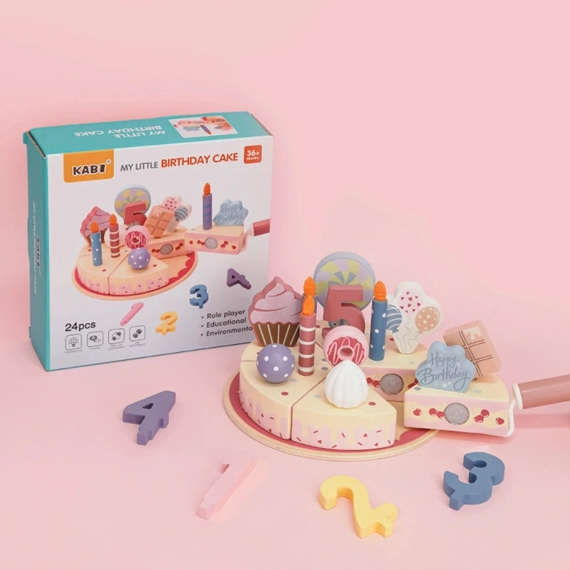 Giocattoli da cucina per bambini in legno Simulazione Torta di compleanno Giocattolo Giochi di finzione Taglio Gioco di cibo Gioco di ruolo per bambini Regali giocattolo per Ragazzo Ragazza