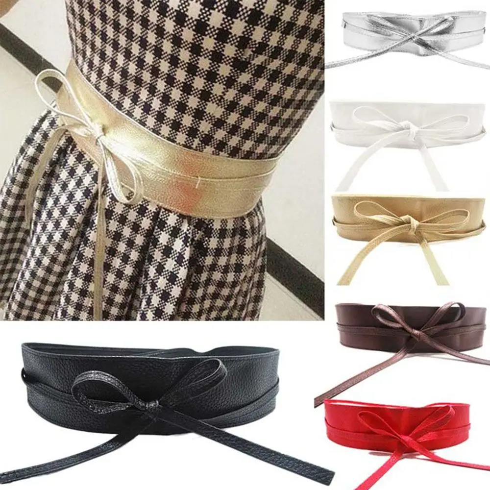 

Soft Leather Cummerbunds Dress Accessories Ladies Girls Belt Elegant Bow Belt Dress Belt Wide Self Tie Wrap Around Waist Band