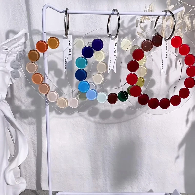 مسمار الأشعة فوق البنفسجية هلام اللون عرض حلقة معدنية أظافر صناعية نصائح ممارسة جولة الاكريليك مسمار الطباعة لوحة واضحة بطاقة عرض مانيكير