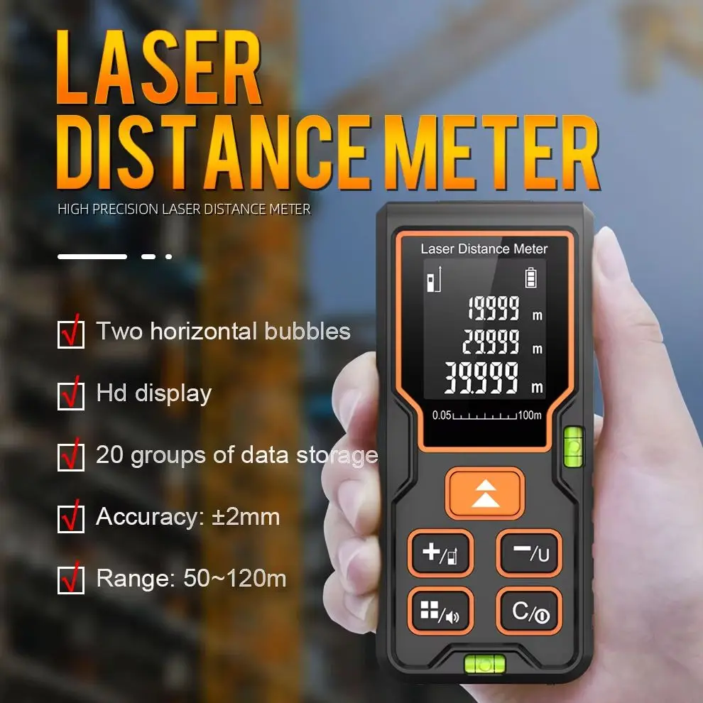 BOAYAL Laser Distance Meter with 2 Bubbles 40m 60m 80m 100m Digital Laser Tape Measure Multiple Units Measuring Device