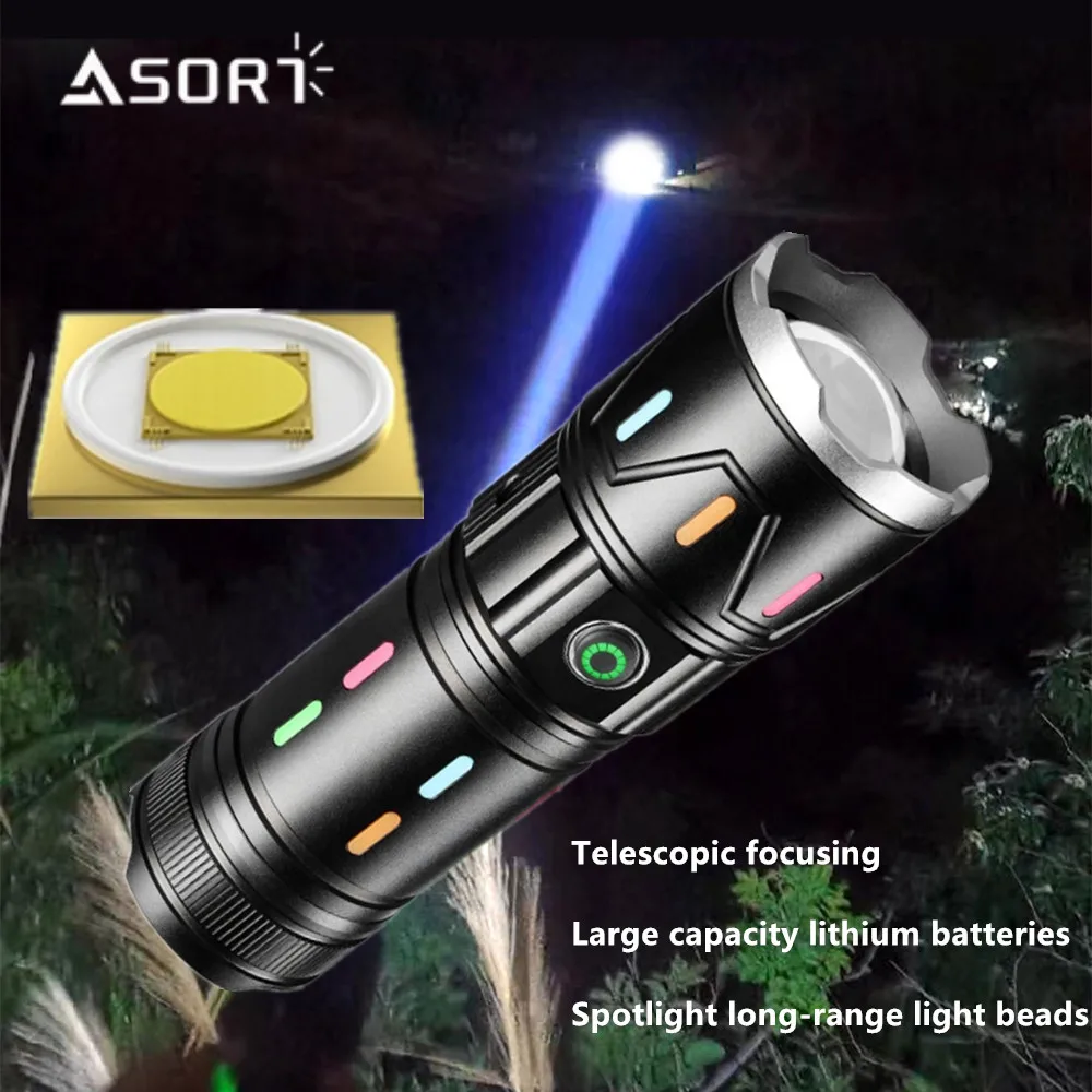 Powerful Spotlight Long Range LED Flashlight Type-C Charging Output Zoom Aluminum Alloy 40700 Battery Tactical Torch For Camping