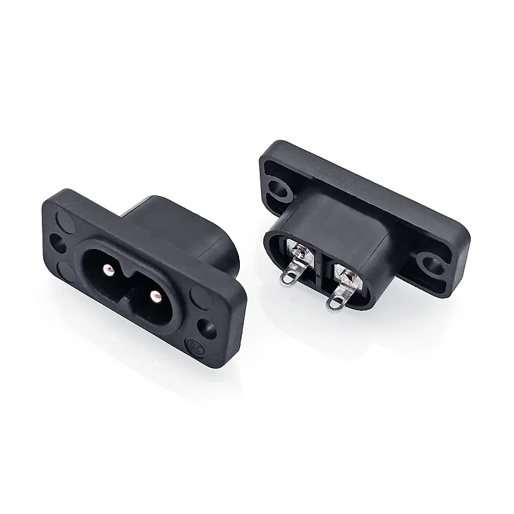 التيار المتناوب 8 أرقام IEC320-C8 مقبس الطاقة الصناعية 250V2.5A 8 الشكل مقبس الطاقة ثنائي الدبوس 35x15 مللي متر مع فتحتين