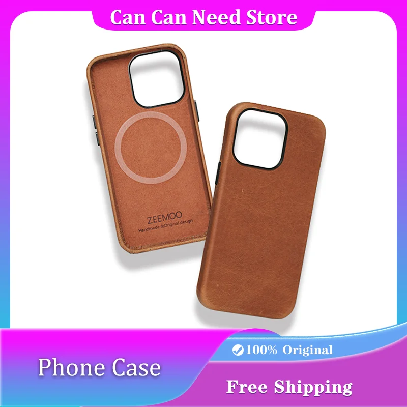 ZEEMOO Original Vintage Phone Case Vegetable-Tanned Calfskin Magnetic Charging Anti-drop Phone Shell for iPhone 15/16 Pro Max