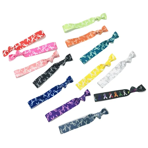50/200 Uds. Banda elástica para el cabello anudada con estampado de cáncer de mama, correa para la muñeca para mujer, accesorios de bandas para el cabello fijos con cola de caballo al por mayor