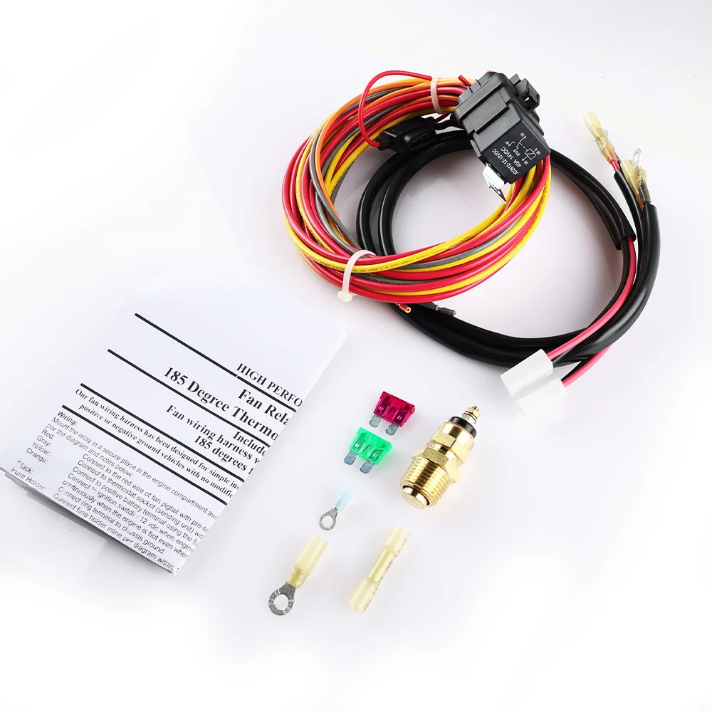 Dual Electric Cooling Fan Wire Install Harness Kit 185 Degree On 165 Off Thermostat 50 AMP Relay