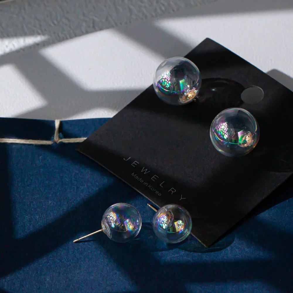 Colorful Glass Ball, Dual Hole / Single Hole, Mermaid Bubble Beads, Fresh and Sweet DIY Jewelry Accessories（4pcs）
