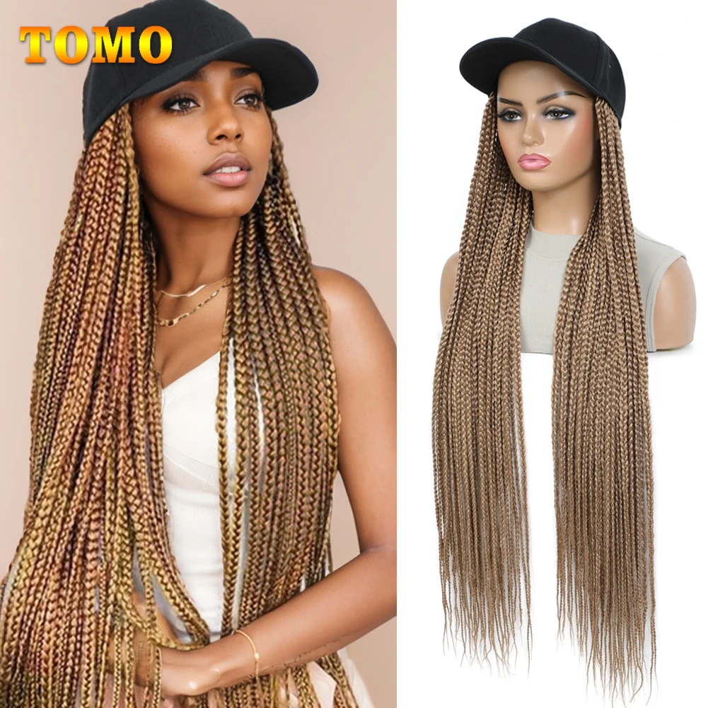 TOMO Baseball Wig Cap With Box Braids Hair 30 Inch Long Synthetic Box Braiding Hair Extension Adjustable Wig Hat For Women Girls