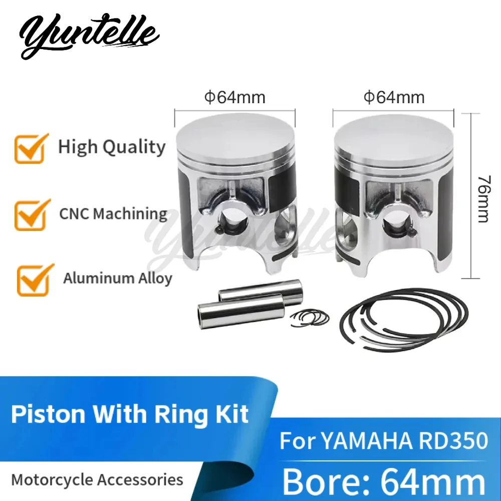 64mm Bore Engine Piston With Ring Kit For YAMAHA RD350 RD 350 1973-1975 Bike Motorcycle Accessories Piston Assembly Pin 16mm