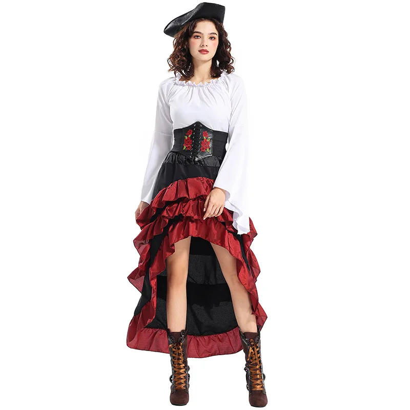 NEW Lady Caribbean Pirates Costume Elizabeth Retro Corset Ruffled Outfit Cosplay Carnival Halloween Fancy Party Dress