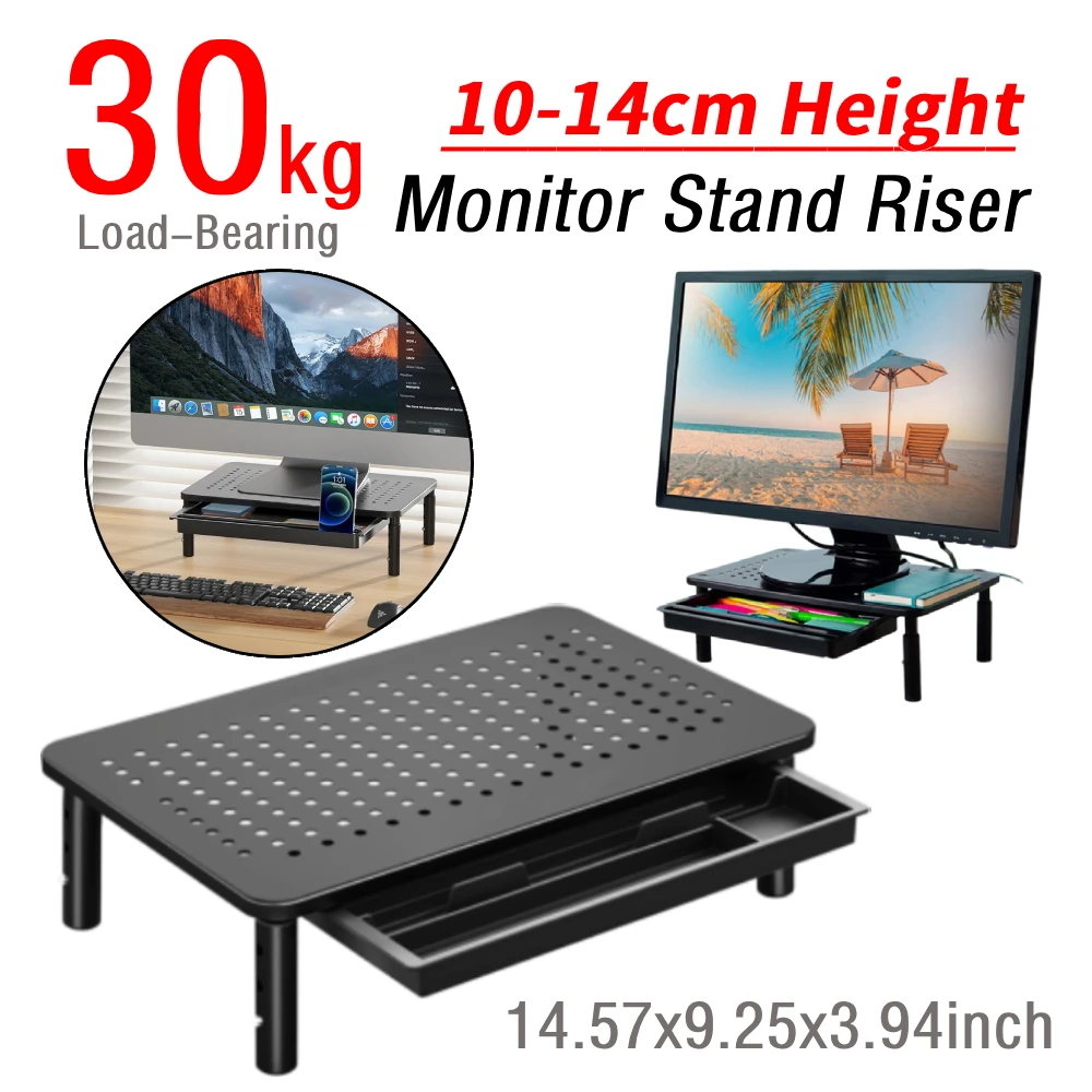 

Computer Monitor Stand 3 Height Adjustable Computer Printer Shelf Monitor Stand Riser with Drawer for Home Office Desktop PC