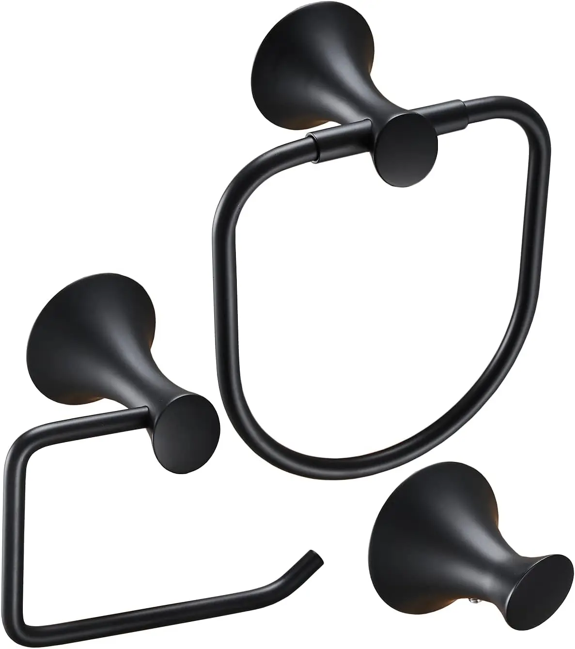 

Matt Black 3-Pieces Bathroom Hardware Set Includes Hand Towel Ring, Toilet Paper Holder, Robe Towel Hooks