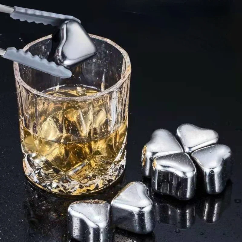 IJs van roestvrij staal 304, hartvormige, snel ingevroren tandsteen, liefdesijs, rode wijnijs ijsblokje roestvrij bierkoeler