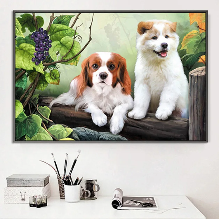 Art Craft Needlework Cross Stitch Full Embroidery Kit,Cute Dog Printed Pattern Cross-Stitch Handwork Painting Wall Decor