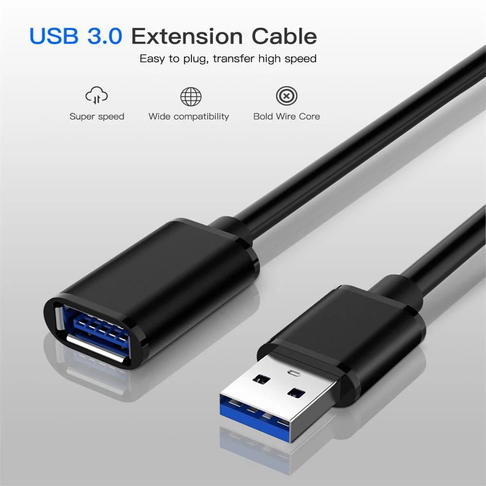 USB 3.0 Male to Female Extension Cable 5Gbps Data for Laptop PC TV Webcam Flash Drive Xbox One SSD Printer Projector 5m Adapter