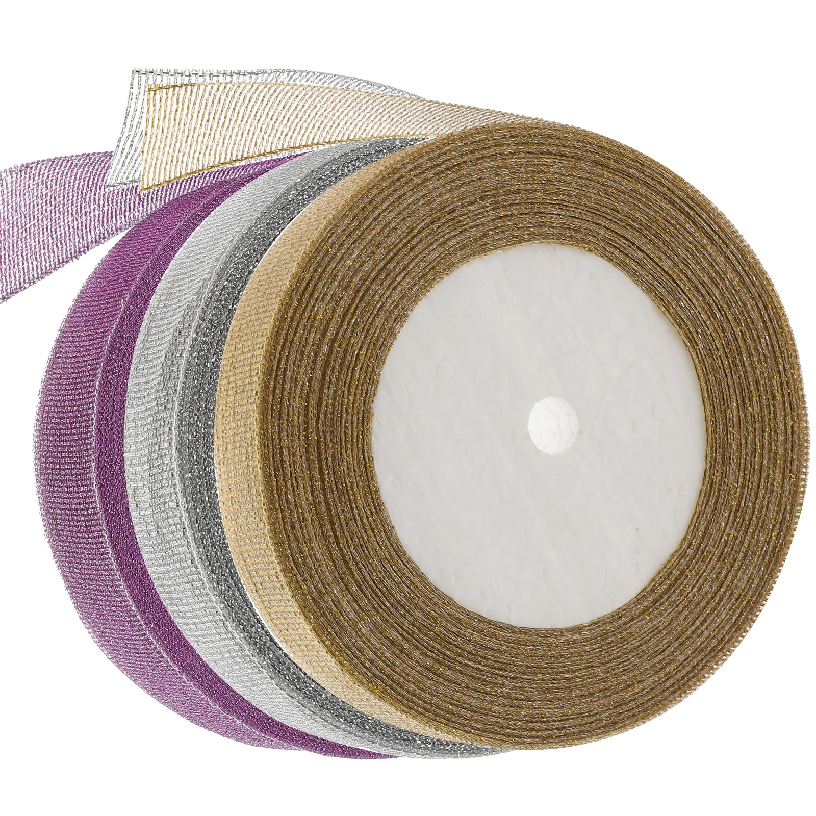 3 Rolls Metallic Glitter Polyester Ribbon Gift Packaging Wrapping Craft Decorations Cuttable Washable Festival Party Supplies