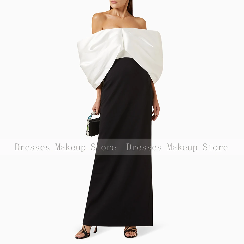 Elegant Wedding Guest Gowns for Women Off the Shoulder Column Formal Party Dresses Maxi Ivory and Black Simple Evening Dress