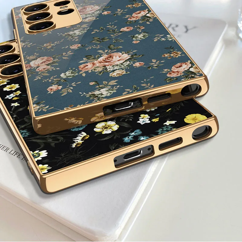 Luxury Plating Tempered Glass Case For Samsung Galaxy S24 Ultra Painted Glass Anti-knock Hard Cover For Galaxy S24 Ultra Case