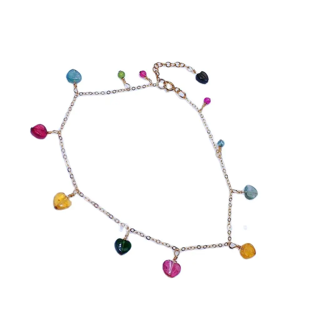 Natural Rainbow Tourmaline Fashion Anklet Unique Personality Lucky Crystal Chain Gift For Friends