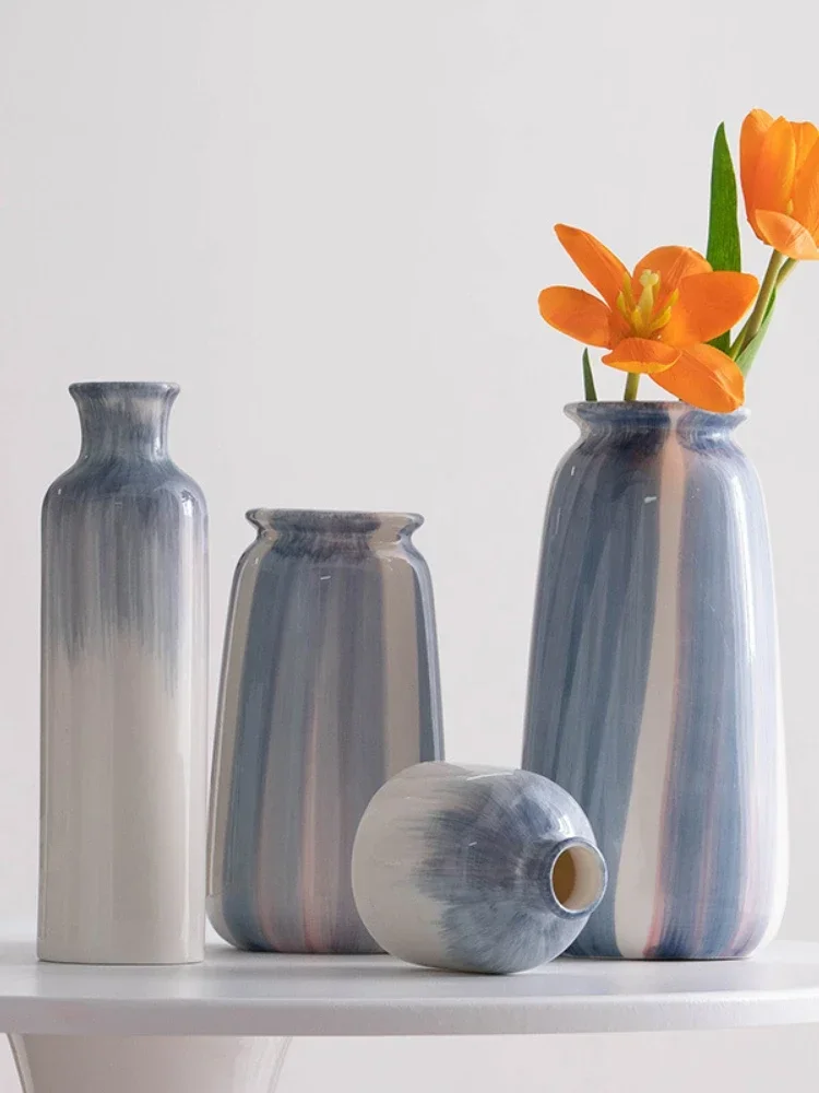 

Hand-painted Blue Simple Ins Style Ceramic Vase, Dried Flower, Flower, Living Room, Home Decoration, Room Decoration