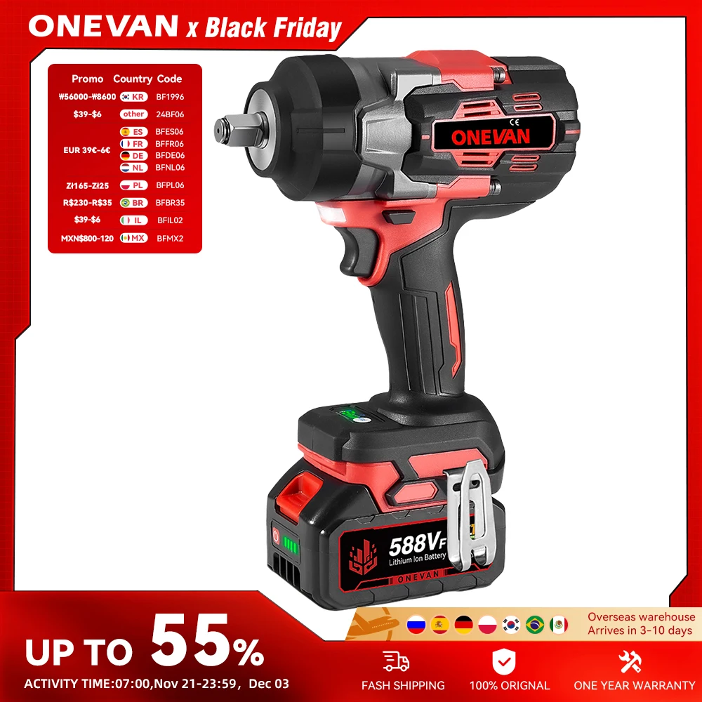 ONEVAN 2800N.M бесщеточный электрический ударный гайковерт с крутящим моментом, 5 скоростей, беспроводной гаечный ключ, отвертка, электроинструмент для батареи Makita 18 В