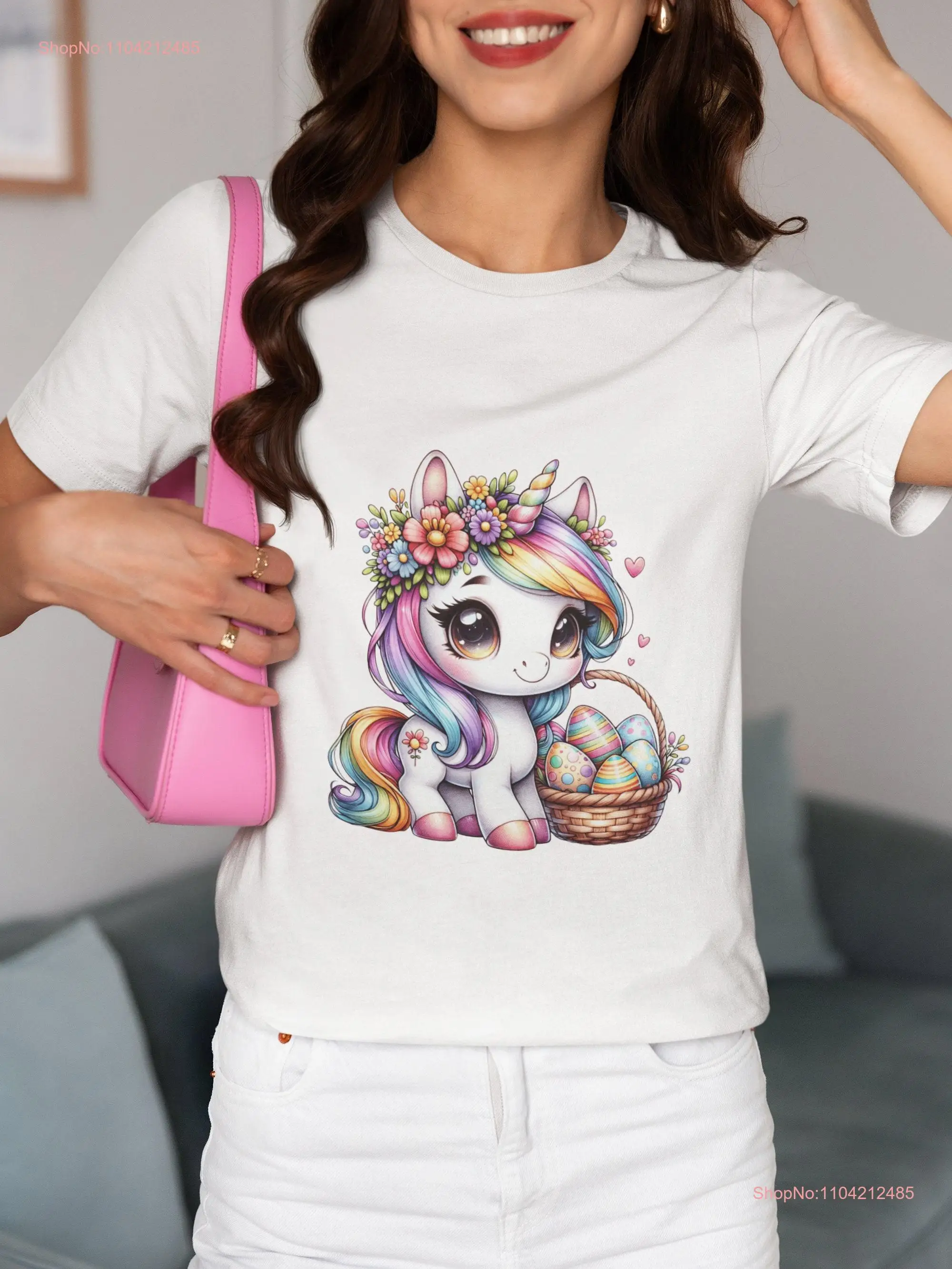 Easter Unicorn T Shirt Pastel Rainbow Mane Egg Basket Soft Cotton for Lovers Magical Floral Spring Celebrations