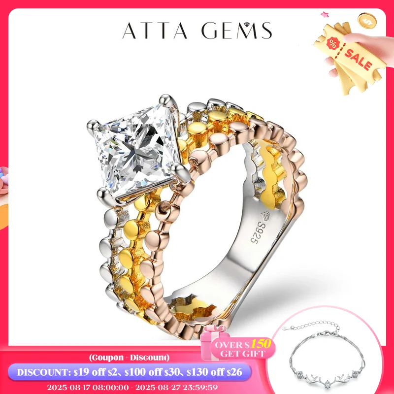 

ATTAGEMS 2.0CTW Moissanite D VVS1 кольца для мужчин и женщин Solid 18K 14K 10K 925 Серебряные желтые золотые кольца для фотографий