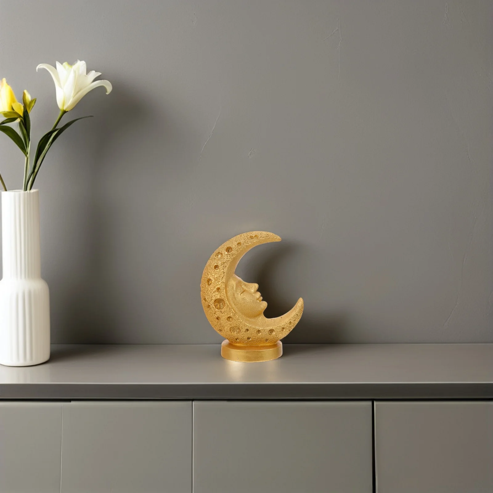 

Eid Mubarak Decoration Moon Resin Statue for Living Room Desk - Ramadan Tabletop Ornament Islamic Home Decor Party Centerpiece