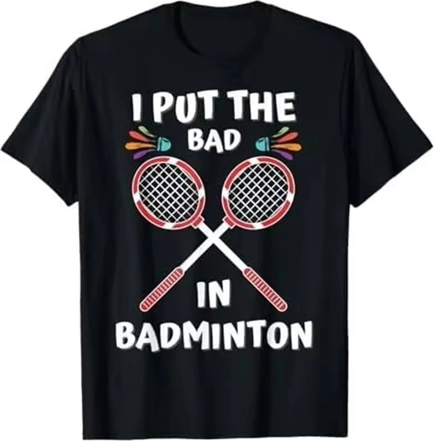 This badminton racket graphic t-shirt is suitable for both men and women.