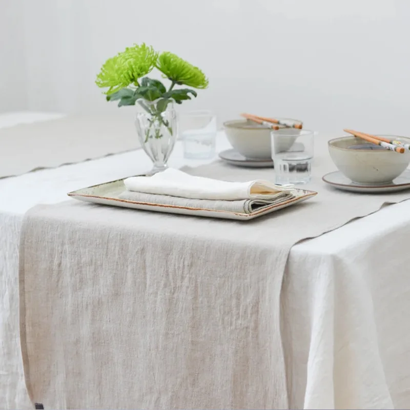 100% Pure Linen Table Runner Soft Solid Color White Washable Tea Table Runner Western Dining Table Decoration Accessories Luxury