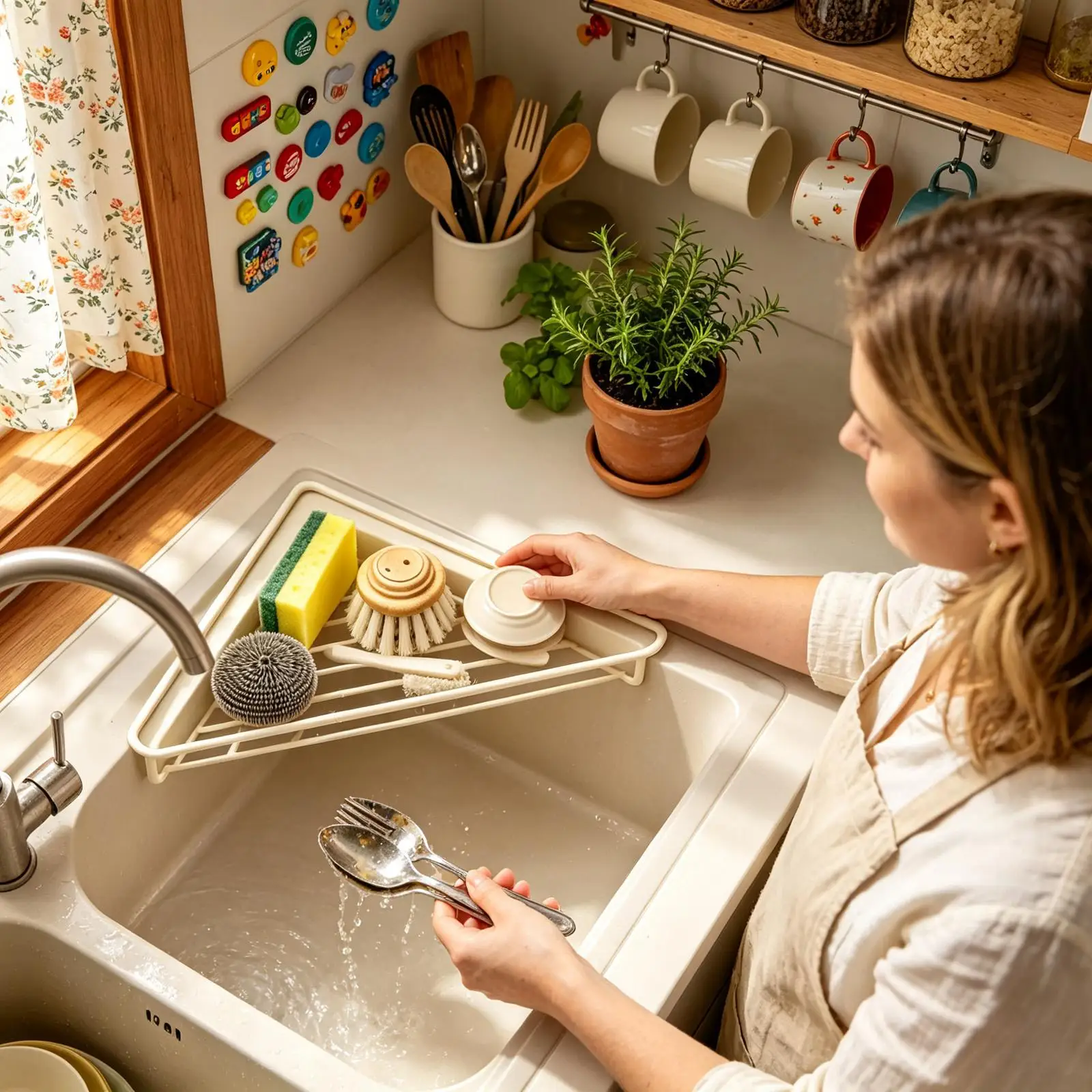 Corner Sink Drying Rack Triangular Stainless Steel Scrubber Draining Shelf Triangular Drain Rack For RV Vanity Home Cupboard