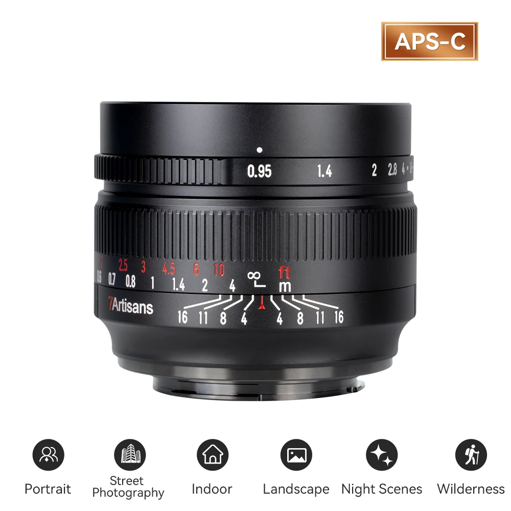 7artisans 50mm F0.95 APS-C Large Aperture Prime Manual Lens for Canon RF Canon EOS-M Sony E Fuji FX Nikon Z Zfc Micro 4/3 m43 xt