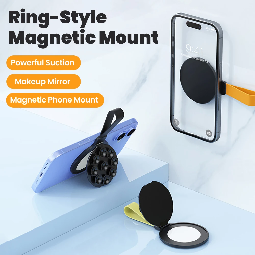 

Portable Suction Cup Magnetic Suction Folding Bracket Silicone Suction Cup Folding with Mirror Phone Holder