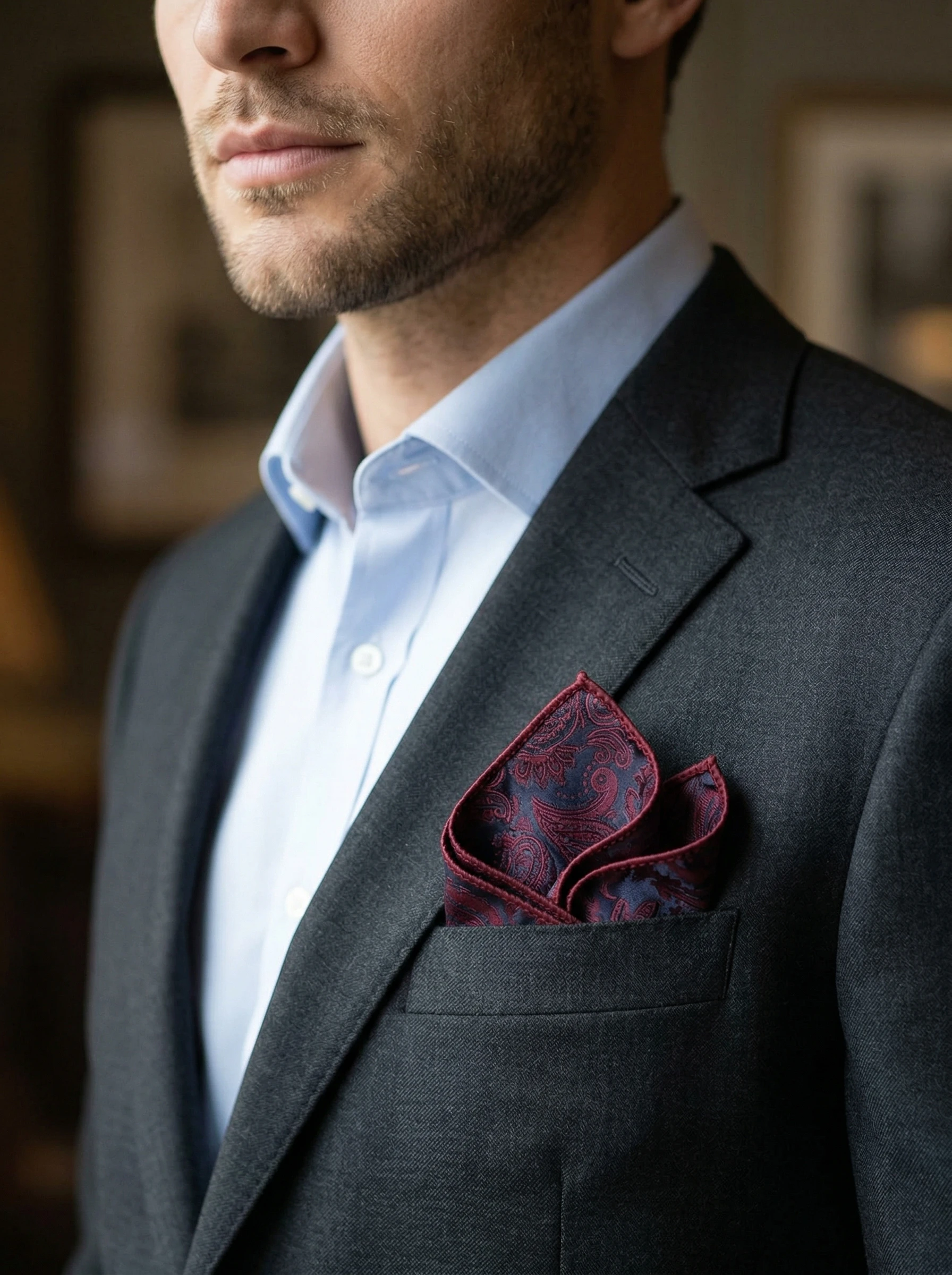 1 Men's Handkerchief, Men's British Retro Pattern Pocket Square, Suit Pocket Square