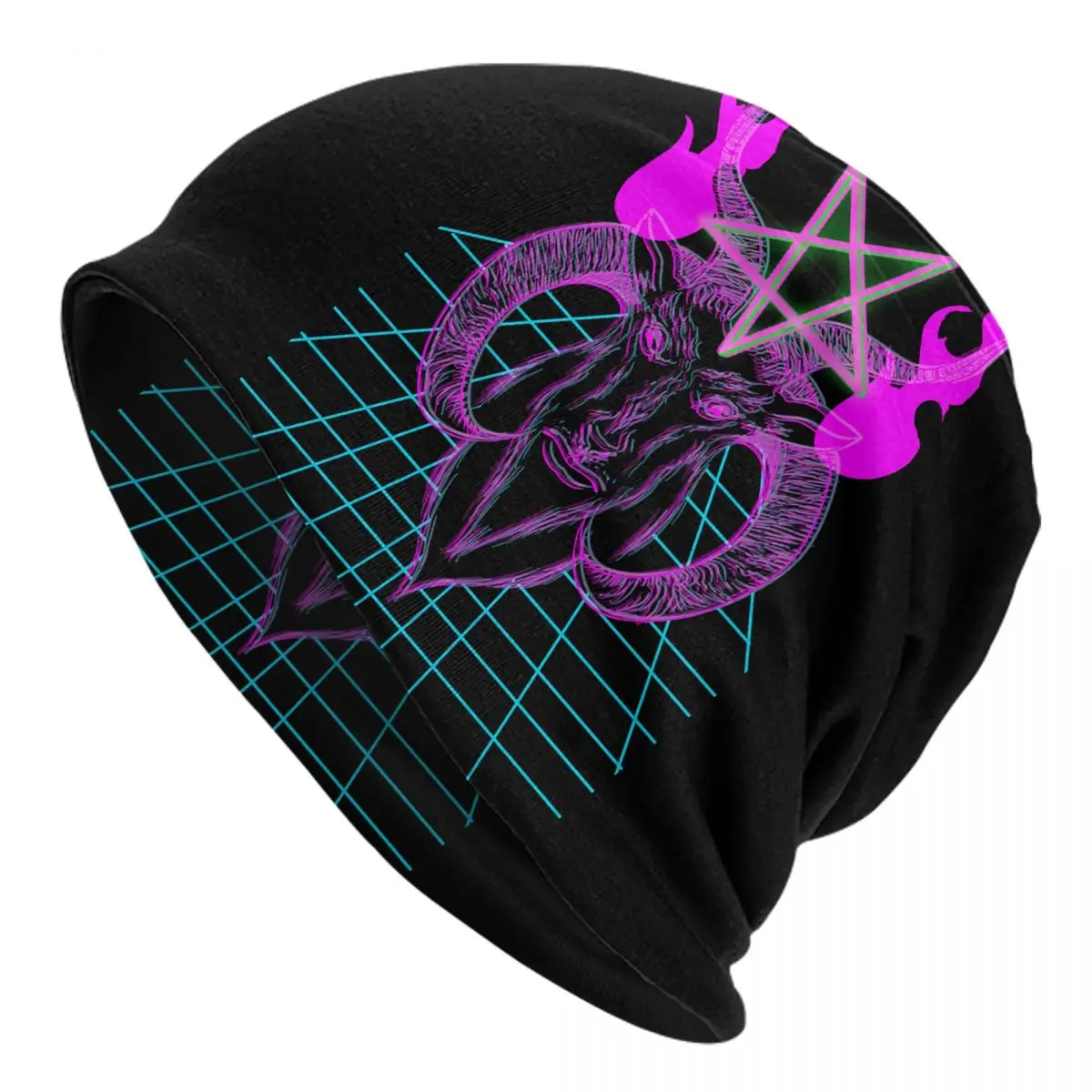 Baphomet Satan Lucifer Skullies Beanies Fashion Hats The Devil Neon Retrowave Thin Bonnet Special Caps Men Women's Earmuffs