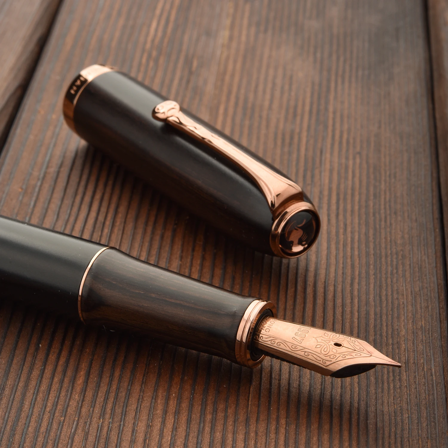 قلم حبر خشبي طبيعي من Hongdian A10 EF F Nib بني أسود مع قلم هدية للكتابة المكتبية #5