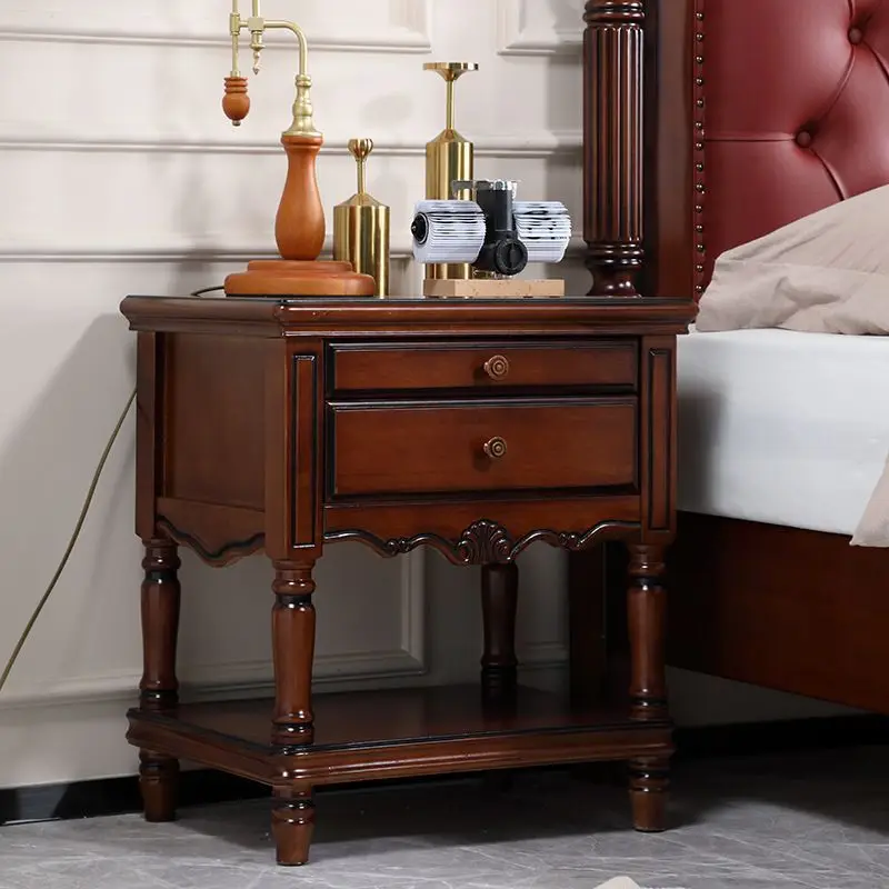 Solid wood bedside table  gray modern simple storage cabinet light luxury bedroom furniture