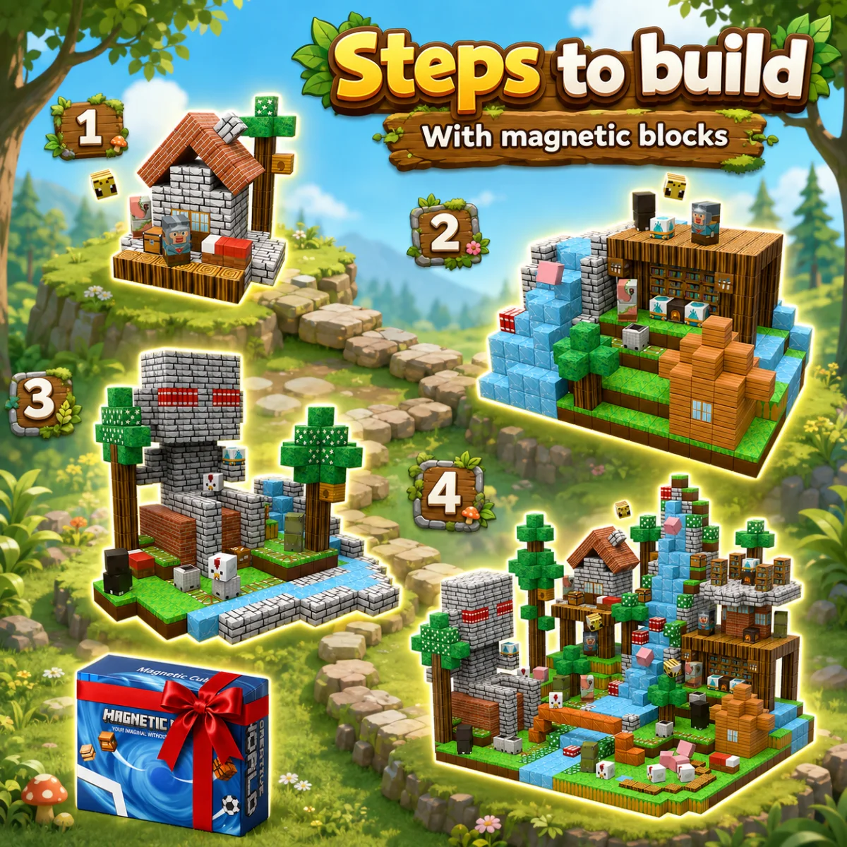 New Magnetic Building Blocks Forest Stone Giant Brick Cube STEM Education Sensory Best Toy Set Gift for Boy Girl Children