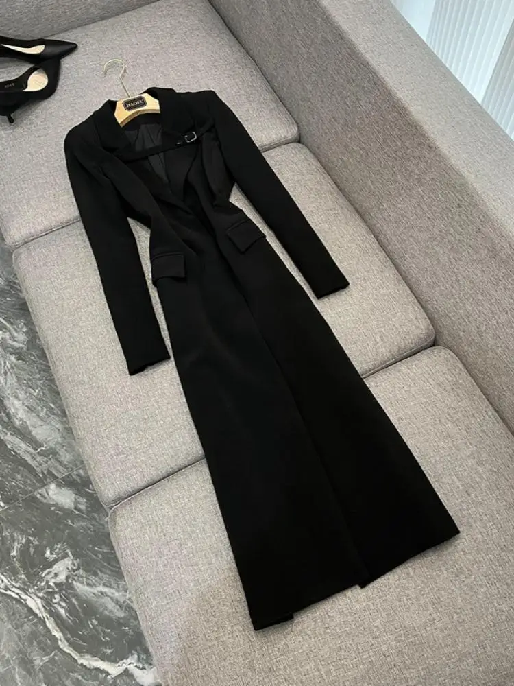 

Эффективное длинное пальто для похудения, джинсовый костюм на пуговицах, верхняя одежда, полиэстер, хлопок, спандекс, чистый цвет